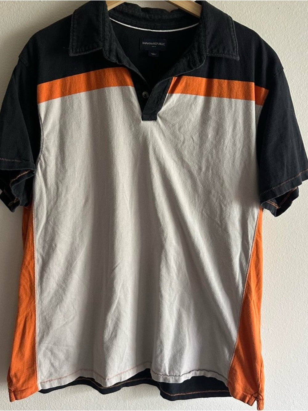 Banana Republic Men’s Colorblock Polo in Black, White & Orange